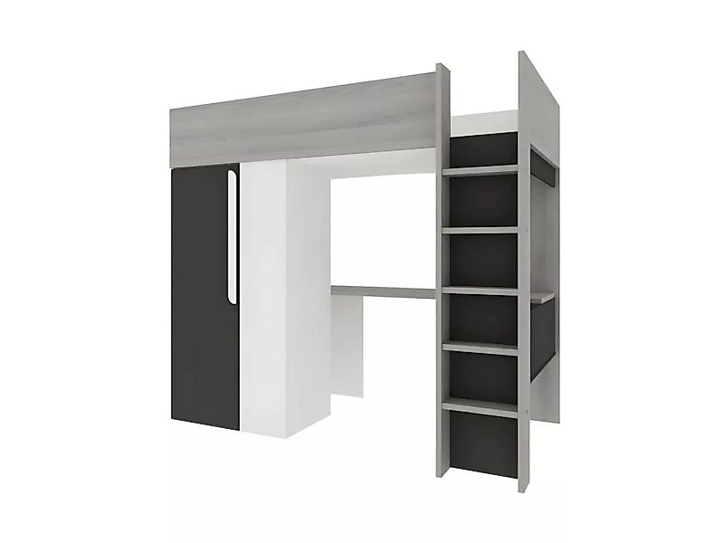 Hochbett mit Schreibtisch & Kleiderschrank - 90 x 200 cm - Anthrazit & Weiß günstig online kaufen