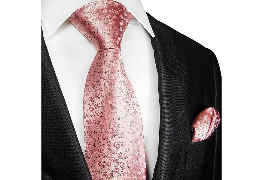 Paul Malone Krawatte Herren Seidenkrawatte mit Tuch modern geblümt 100% Sei günstig online kaufen