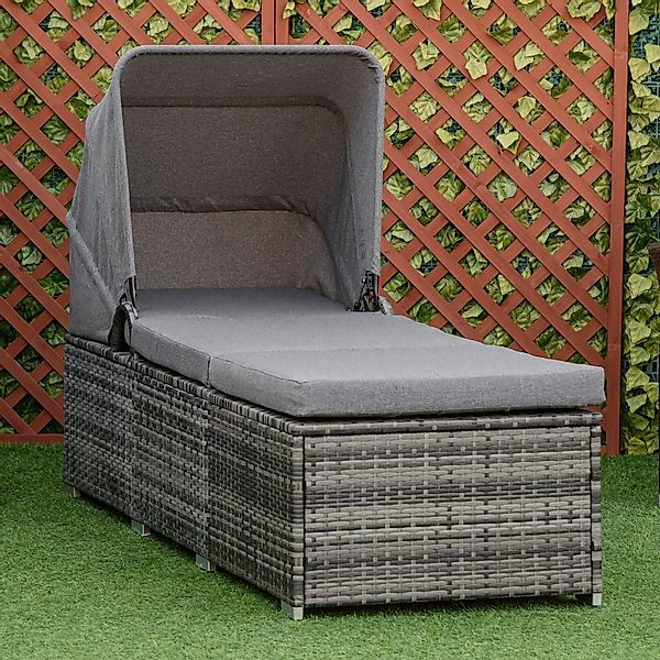 Outsunny Sonnenliege Polyrattan mit Sonnendach verstellbare Gartenliege Rat günstig online kaufen