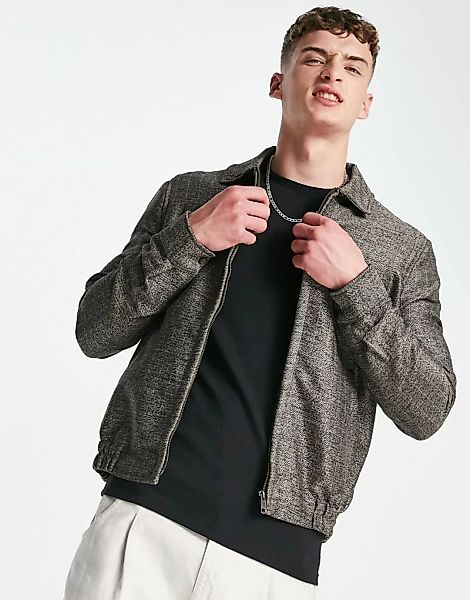ASOS DESIGN – Elegante Harrington-Jacke mit engem Schnitt und Fischgrätmust günstig online kaufen