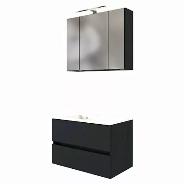 Lomadox Waschplatz-Set 80 cm inkl. LED Spiegelschrank ARLON-03 matt grau Bx günstig online kaufen