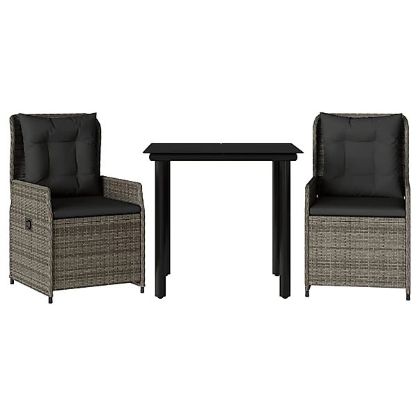 vidaXL 3-Tlg Garten-Essgruppe mit Kissen Grau Poly Rattan 3262861 günstig online kaufen