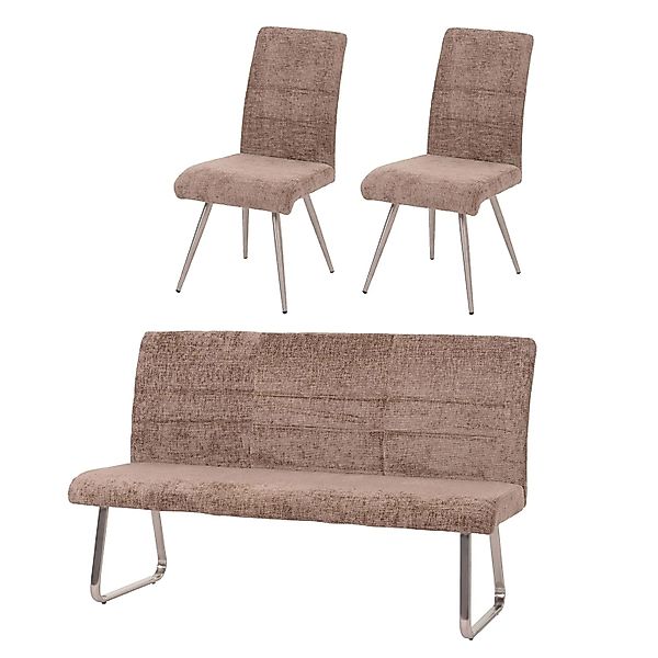 MCW Esszimmer-Set G55 Stuhl + Sitzbank 180cm 3-teilig Stoff Chenille Braun günstig online kaufen