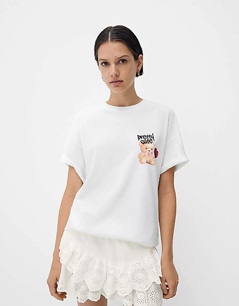 Bershka Oversize-T-Shirt Mit Print Damen L Grbrochenes Weiss günstig online kaufen