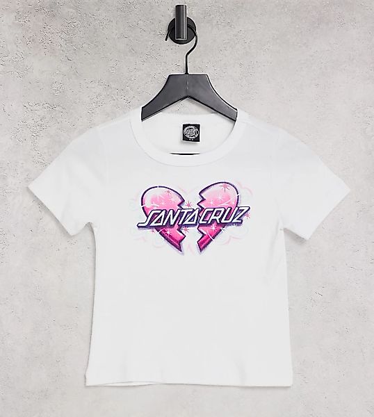 Santa Cruz – Tailliertes T-Shirt mit gebrochener Herzgrafik in Weiß im Stil günstig online kaufen