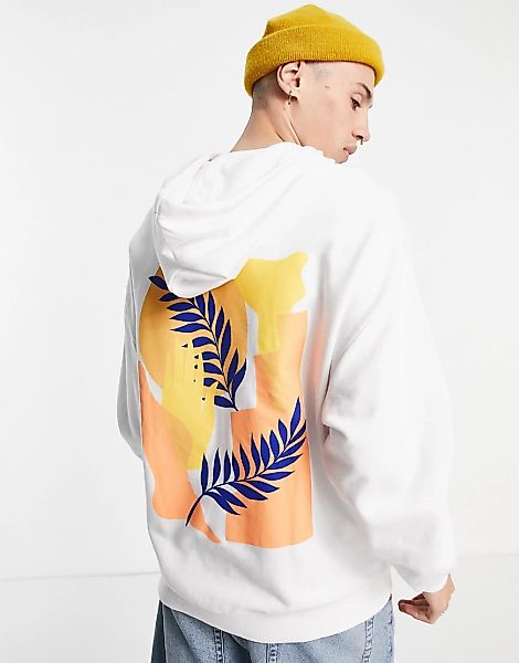 ASOS DESIGN – Oversize-Kapuzenpullover in Weiß mit abstraktem Form-Print hi günstig online kaufen