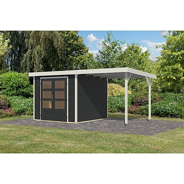 Karibu Gartenhaus Ernesto 3,5 C m. Anbaudach Anthrazit/Weiß 209 x 238 x 242 günstig online kaufen
