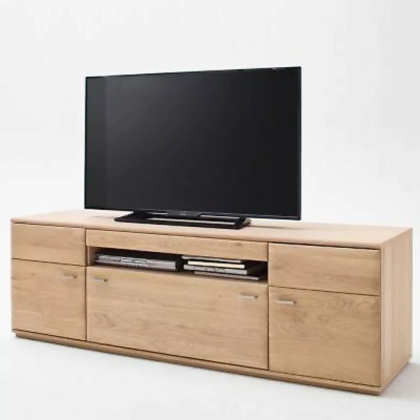 Lomadox Modernes Wohnzimmer TV-Lowboard BADALONA-05 in Eiche Bianco massiv, günstig online kaufen