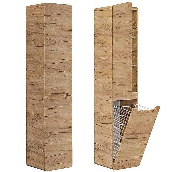 Lomadox Hochschrank LUTON-56-CRAFT Badezimmer mit Wäschekorb günstig online kaufen