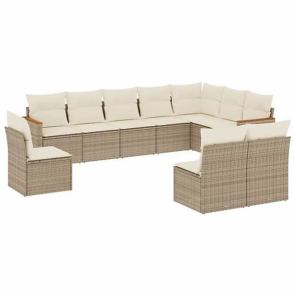 vidaXL 10-tlg Garten-Sofagarnitur mit Kissen Beige Poly Rattan Modell 154 günstig online kaufen