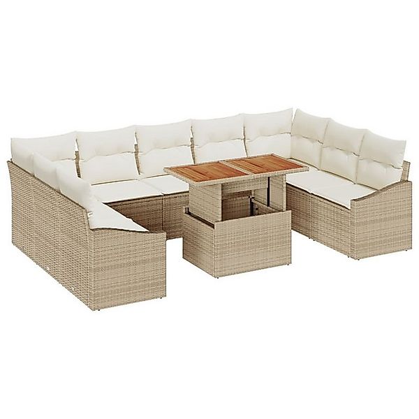 vidaXL Loungesofa 10-tlg. Garten-Essgruppe mit Kissen Beige Poly Rattan, 10 günstig online kaufen