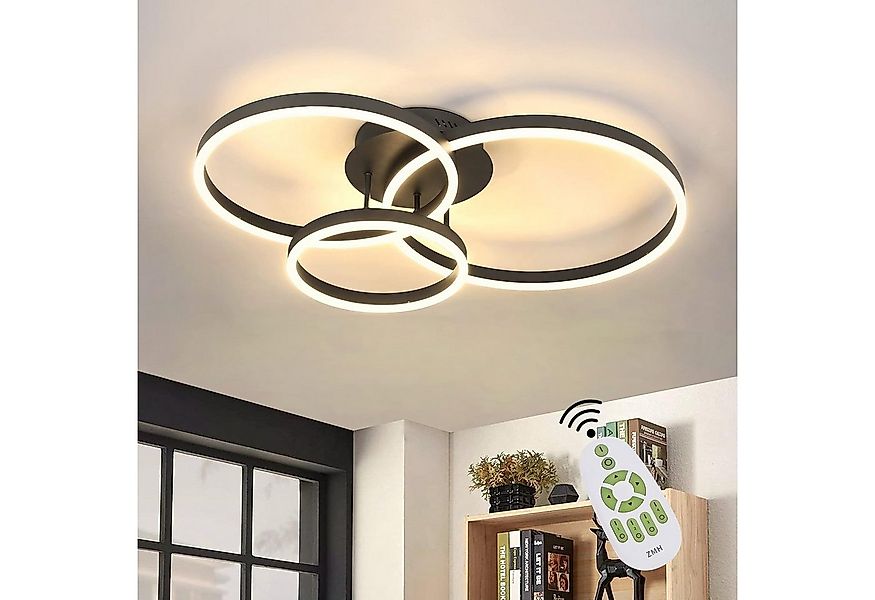 ZMH LED Deckenleuchte Dimmbar Schwarz/Gold Ringe Deckenlampe Modern 46/74W günstig online kaufen