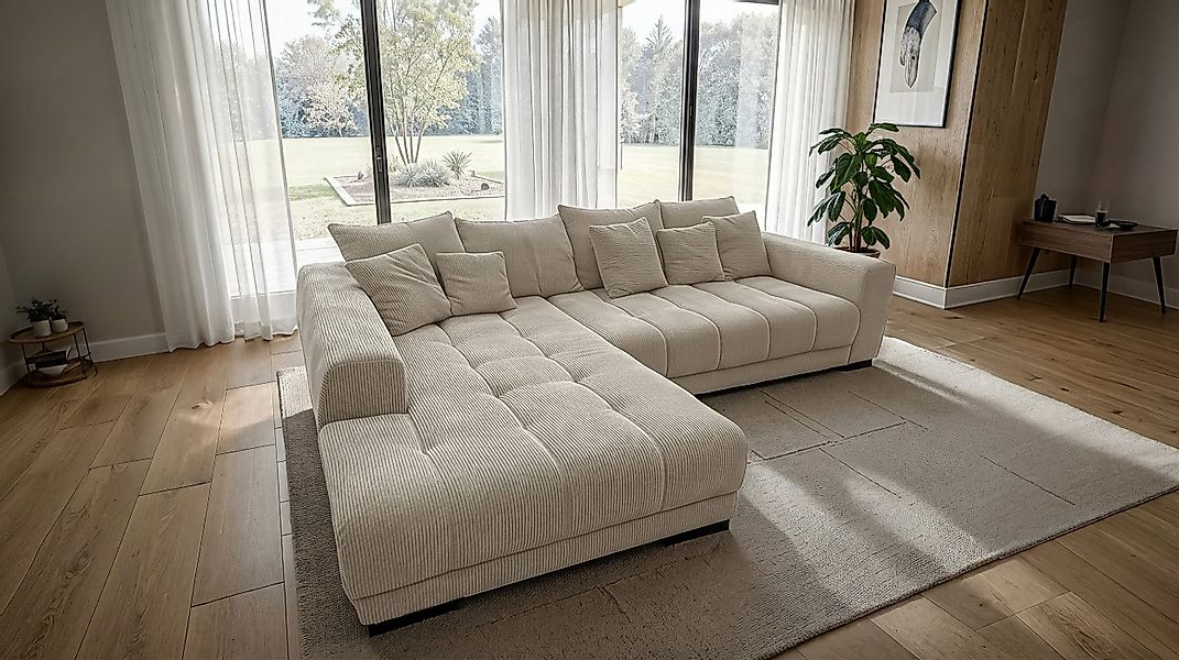 Massivart® Ecksofa Cord Grau / beige günstig online kaufen