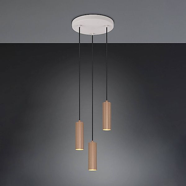 Hängelampe Soka, braun/grau, Ø 28 cm, Metall, 3-flg. günstig online kaufen