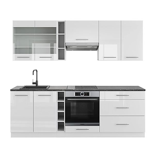 Vicco Fame-Line Küchenzeile Weiß Hochglanz/Weiß 235 cm ohne Arbeitsplatte günstig online kaufen