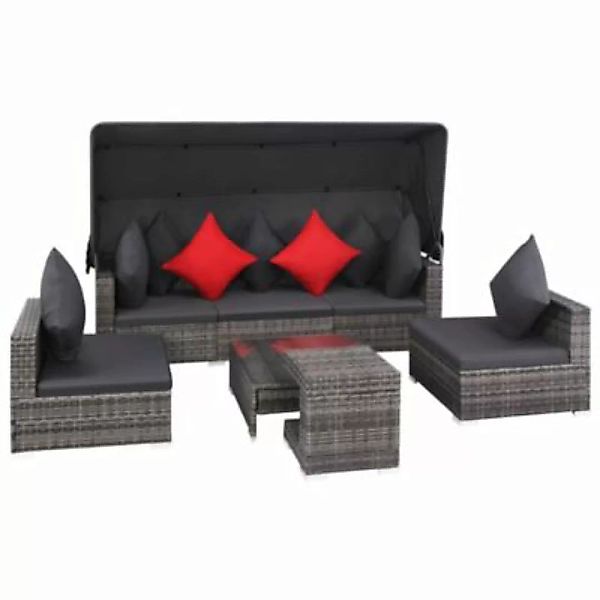 vidaXL 7-tlg. Garten-Lounge-Set mit Auflagen Poly Rattan Grau Garten-Sofaga günstig online kaufen