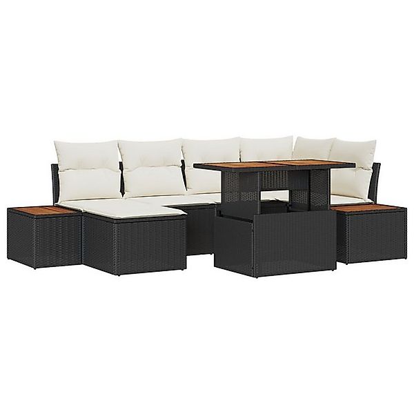 vidaXL Loungesofa 7-tlg. Garten-Essgruppe mit Kissen Schwarz Poly Rattan, 7 günstig online kaufen