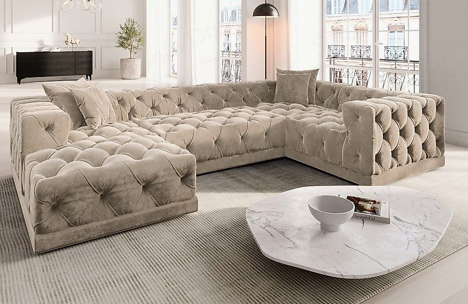 Sofa Dreams Wohnlandschaft Designer Stoff Sofa Palma U Form Samtstoff Stoff günstig online kaufen