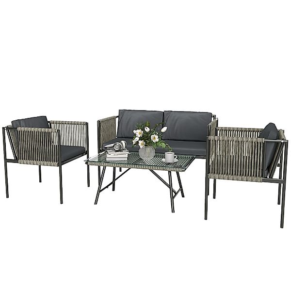 Outsunny Rattan Gartenmöbel-Set Stahl  PE-Rattan 116L x 65B x 68H cm Grau günstig online kaufen