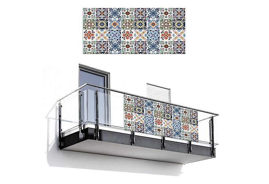 MuchoWow Balkonsichtschutz Design - Blumen - Orange - Blau - Abstrakt (1-St günstig online kaufen