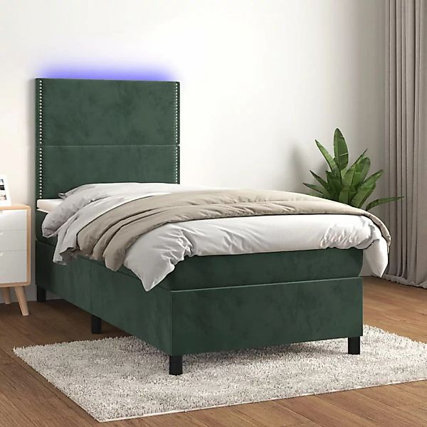 Vidaxl Boxspringbett Mit Matratze & Led Dunkelgrün 100x200 Cm Samt günstig online kaufen