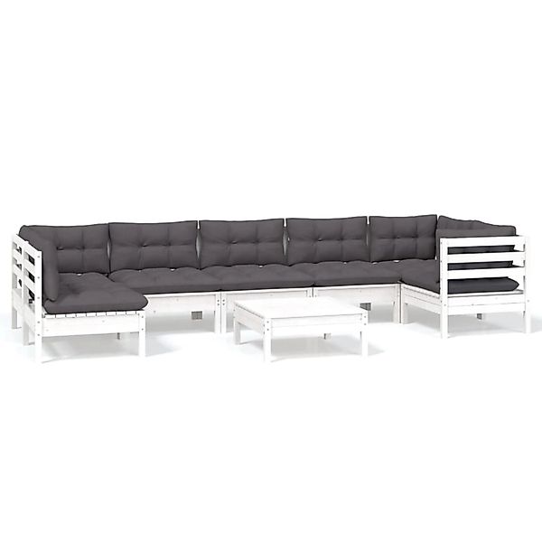 vidaXL 8-Tlg Garten-Lounge-Set mit Kissen Weiß Kiefernholz 3096437 günstig online kaufen