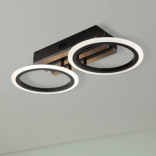 LED-Deckenlampe Blevins 2-flg. schwarz/holzoptik, Länge 46cm günstig online kaufen