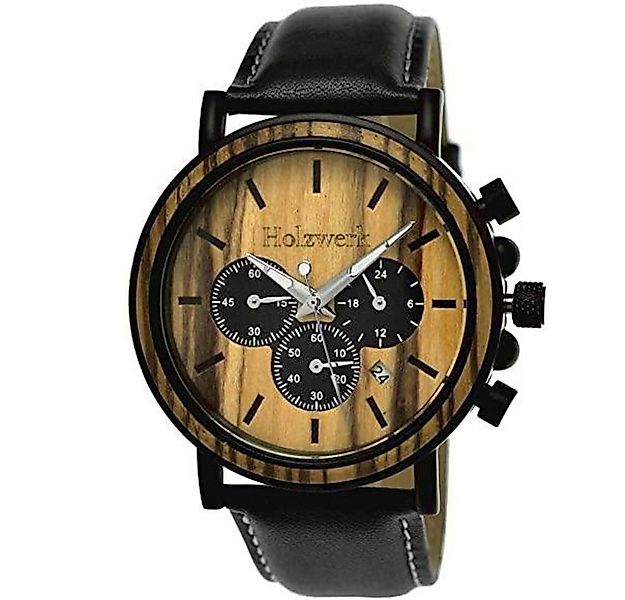 Holzwerk Chronograph BERGA Herren Edelstahl & Holz Uhr mit Leder Armband in günstig online kaufen