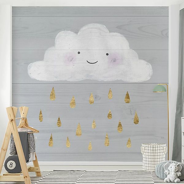Bilderwelten Kindertapete Wolke mit goldenen Regentropfen grau Gr. 192 x 19 günstig online kaufen