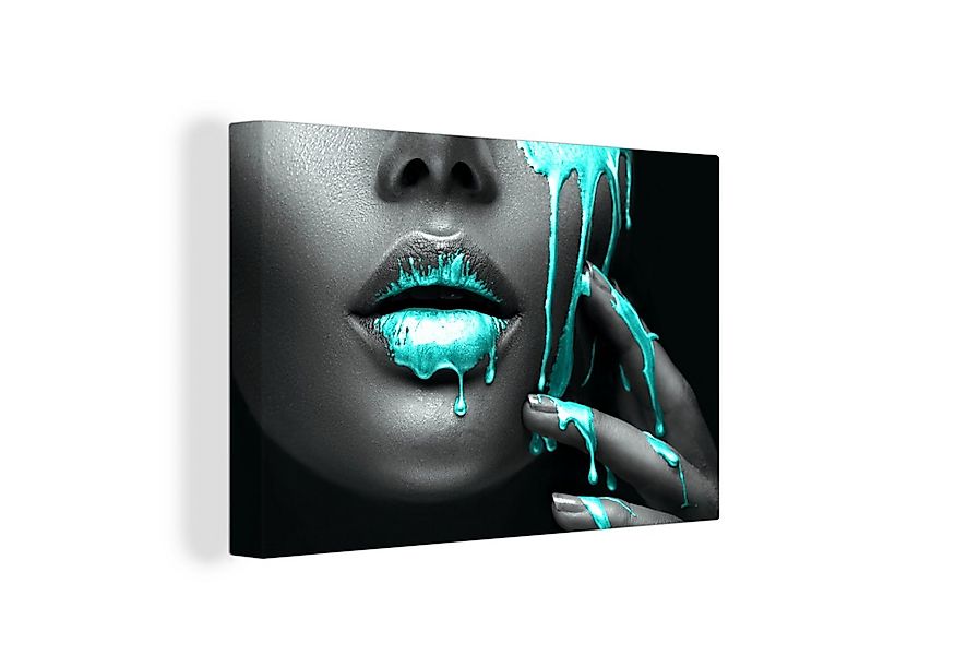 OneMillionCanvasses® Leinwandbild Lippen - Blau - Schwarz, Fotodruck (1 St) günstig online kaufen