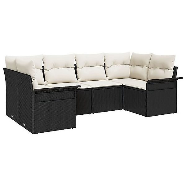 vidaXL Loungesofa 6-teiliges Garten-Sofa-Set mit Kissen Schwarz Poly-Rattan günstig online kaufen