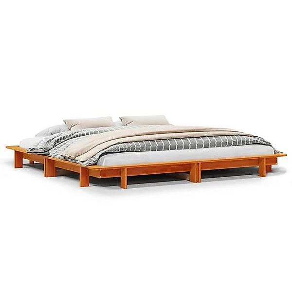 vidaXL Bett, Massivholzbett ohne Matratze Wachsbraun 160x200 Kiefernholz günstig online kaufen