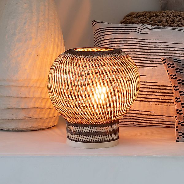 GOOD & MOJO Tischlampe Barbados, braun, Ø 25 cm, Bambus, E27 günstig online kaufen
