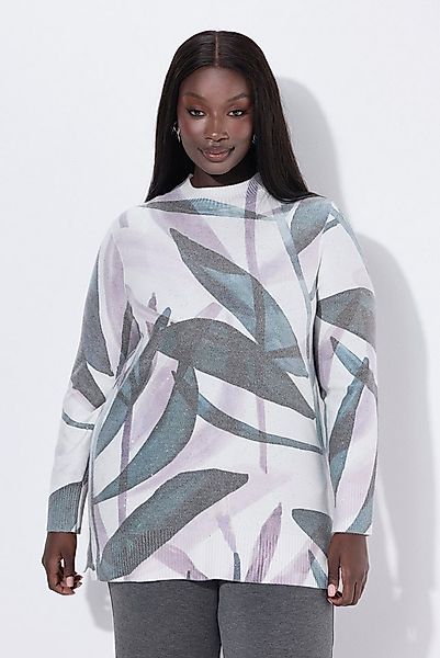 Ulla Popken Strickpullover Pullover Blätter Pailletten Stehkragen Langarm günstig online kaufen