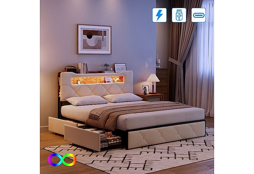 Furnishings Home Polsterbett LED Stauraumbett Doppelbett (1-tlg., LED, Lade günstig online kaufen
