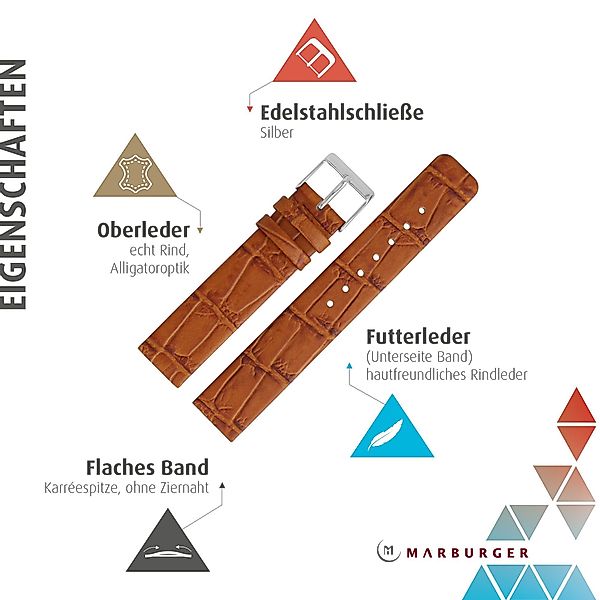 MARBURGER Uhrenarmband 12mm Leder Alligator Prägung günstig online kaufen