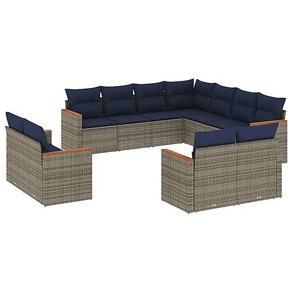 vidaXL 11-Tlg Gartensofa-Set mit Kissen Grau Polyrattan 3226502 günstig online kaufen