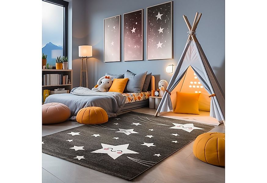 SIMPEX24 Teppich Sterne Design, Rund, Höhe: 11 mm, Kinderteppich Stern Desi günstig online kaufen