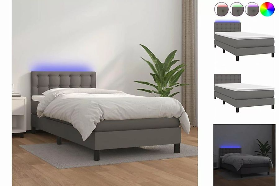 vidaXL Bettgestell Boxspringbett mit Matratze LED Grau 80x200 cm Kunstleder günstig online kaufen