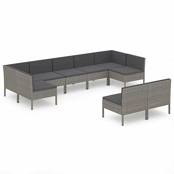 9-tlg. Garten-lounge-set Mit Auflagen Poly Rattan Grau günstig online kaufen