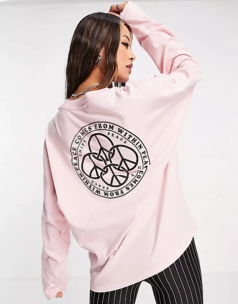 Topshop – Langärmliges Skater-Shirt in Rosa mit „Peace Comes From Within“-P günstig online kaufen