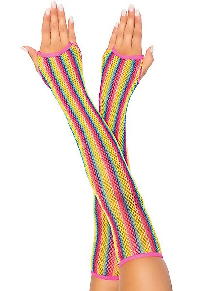 Leg Avenue Strickhandschuhe Netz-Handschuhe - Regenbogenfarben günstig online kaufen