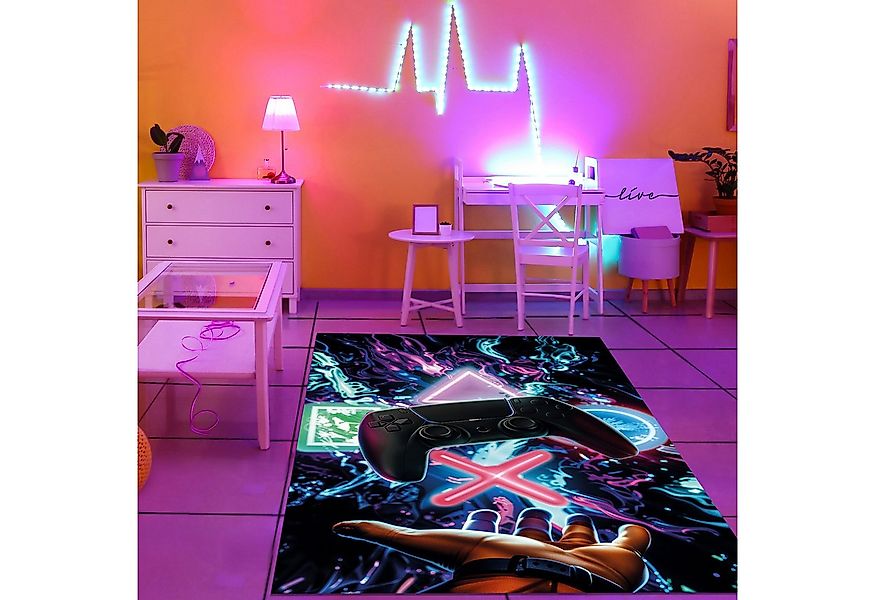 TeppichHome24 Teppich Gaming-Teppich mit lebendigen neon-farbigen Symbolen günstig online kaufen