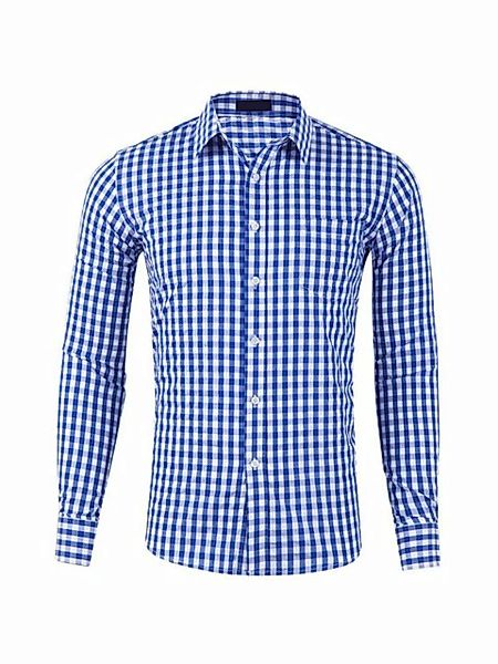 KIKI Businesshemd Kariertes Herren Hemd Slim Fit Hemd Langarm Shirt mit Tas günstig online kaufen