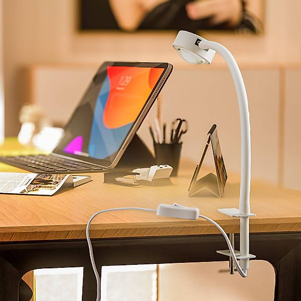 Lindby Klemmleuchte Jyla, weiß, Linse, 4.200 K, GX53 günstig online kaufen