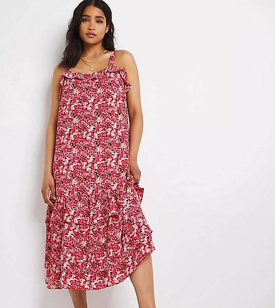 Simply Be – Gestuftes Sommerkleid mit Blümchenmuster in Rot-Mehrfarbig günstig online kaufen