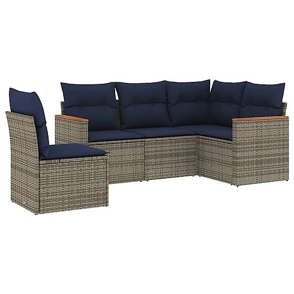 vidaXL 5-Tlg Gartensofa-Set mit Kissen Grau Polyrattan 3225977 günstig online kaufen