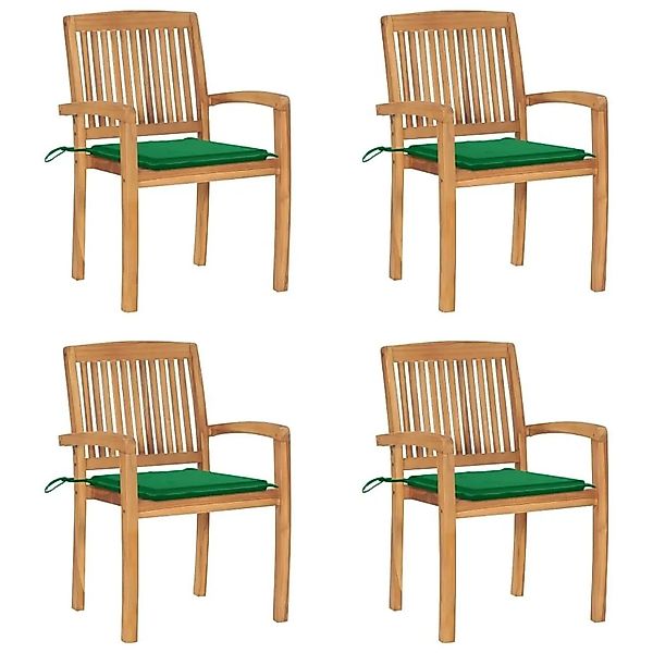 vidaXL Stapelbare Gartenstühle mit Kissen 4 Stk Massivholz Teak 3073215 günstig online kaufen