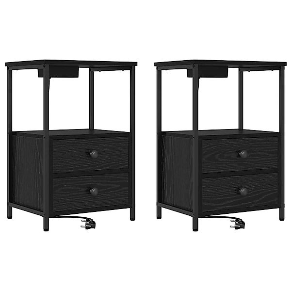 vidaXL Nachttisch mit Ladestation Schwarz Eichen-Optik Holzwerkstoff 859441 günstig online kaufen