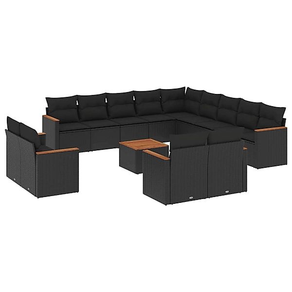 vidaXL 14-Tlg Garten-Sofagarnitur mit Kissen Schwarz Poly Rattan 3226531 günstig online kaufen